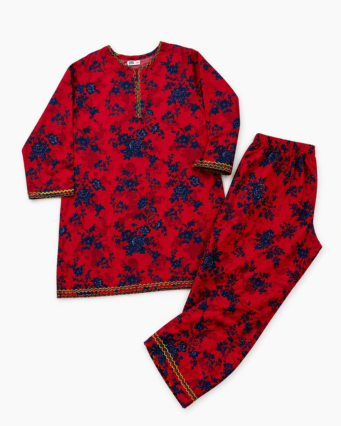 Red Floral (2-Pcs) Cotton Suit For Girls