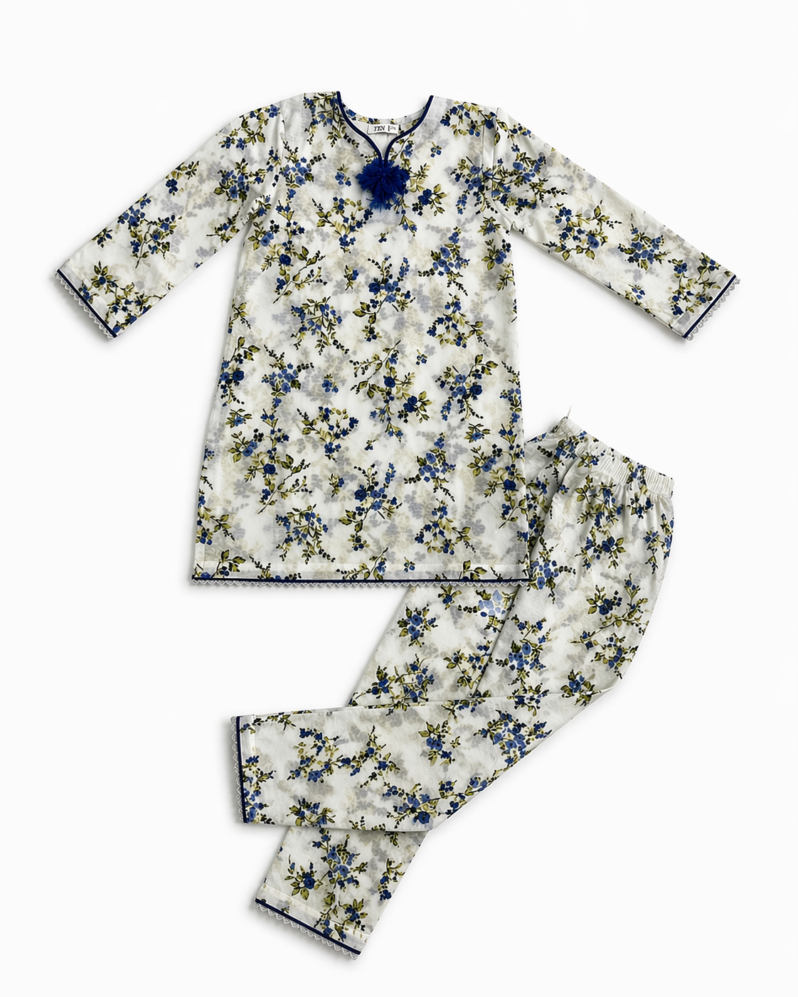 White Floral (2-Pcs) Cotton Suit For Girls