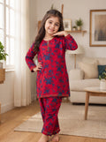 Red Floral (2-Pcs) Cotton Suit For Girls
