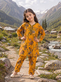 Mustard Orange Floral (2-Pcs) Cotton Suit For Girls