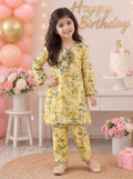 Light Yellow Floral (2-Pcs) Cotton Suit For Girls