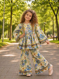 Beige Floral (2-Pcs) Cotton Frock For Girls