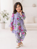 Lilac Floral (2-Pcs) Cotton Frock For Girls