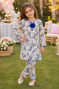 White Floral (2-Pcs) Cotton Suit For Girls