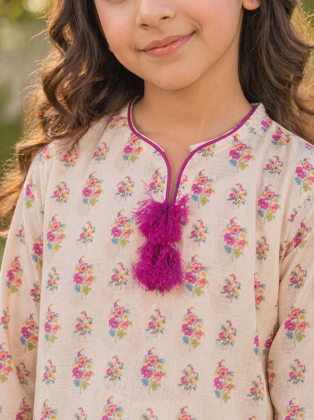 Off-White Floral (2-Pcs) Cotton Suit For Girls