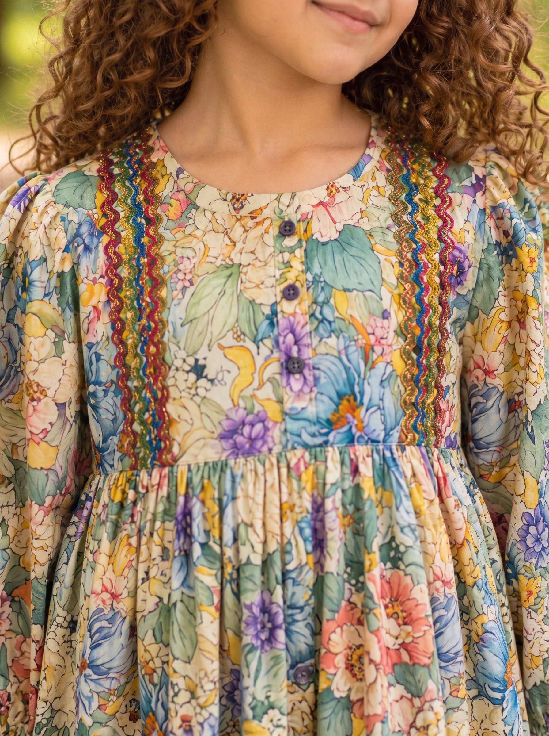 Beige Floral (2-Pcs) Cotton Frock For Girls