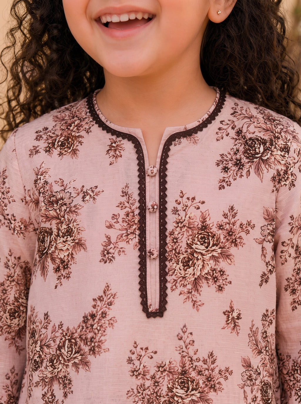 Rose Pink Floral (2-Pcs) Cotton Suit For Girls