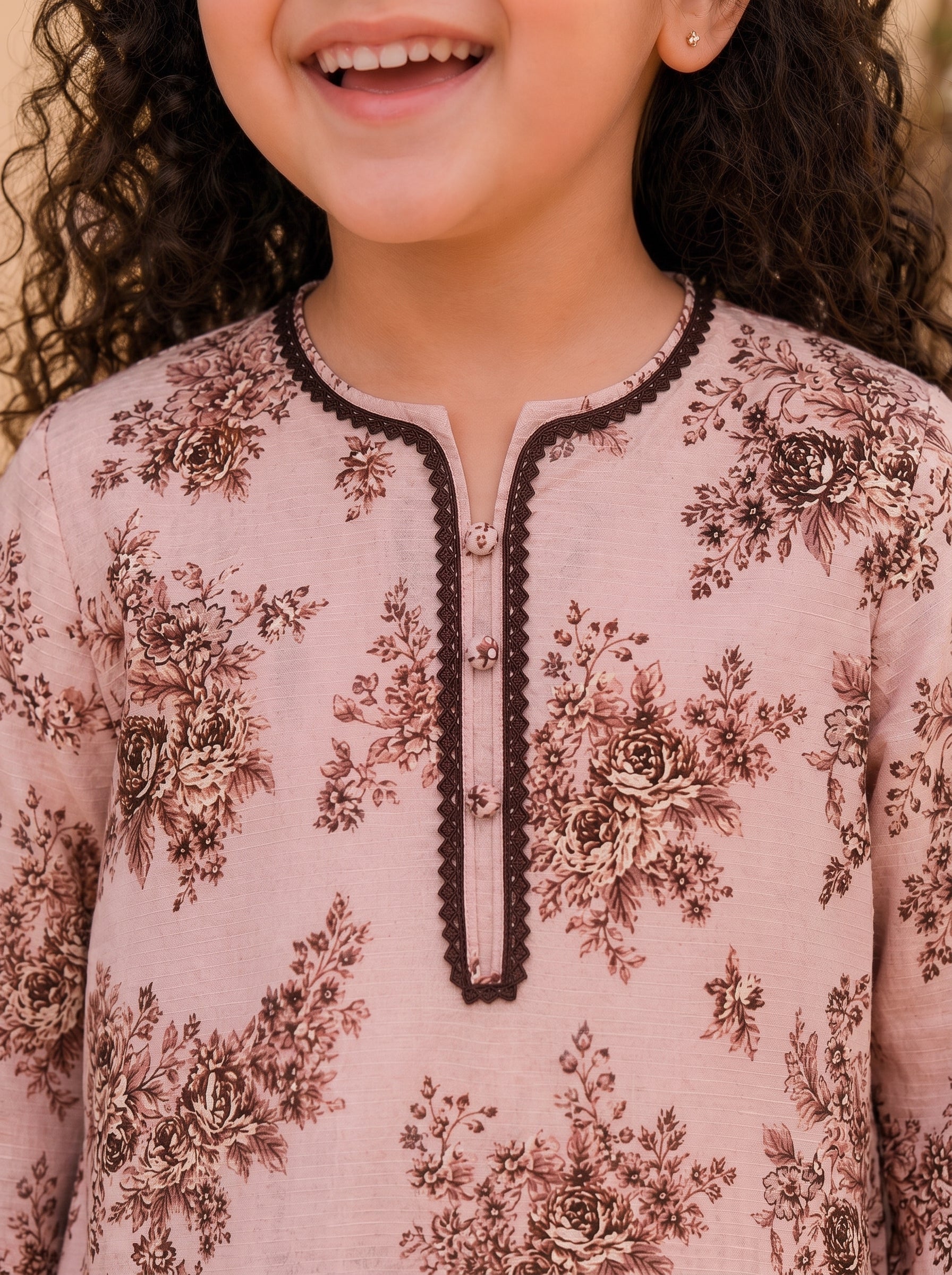 Rose Pink Floral (2-Pcs) Cotton Suit For Girls