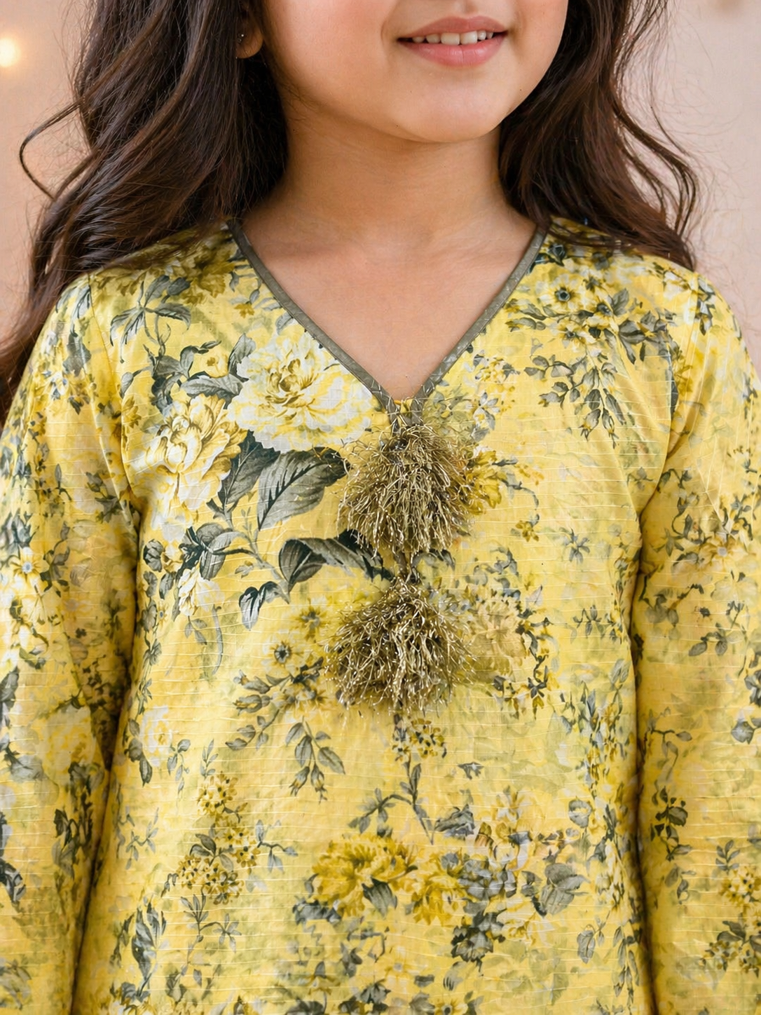 Light Yellow Floral (2-Pcs) Cotton Suit For Girls