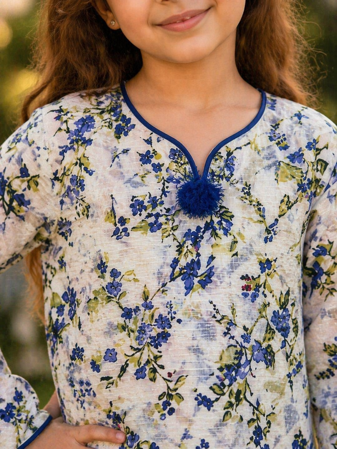 White Floral (2-Pcs) Cotton Suit For Girls
