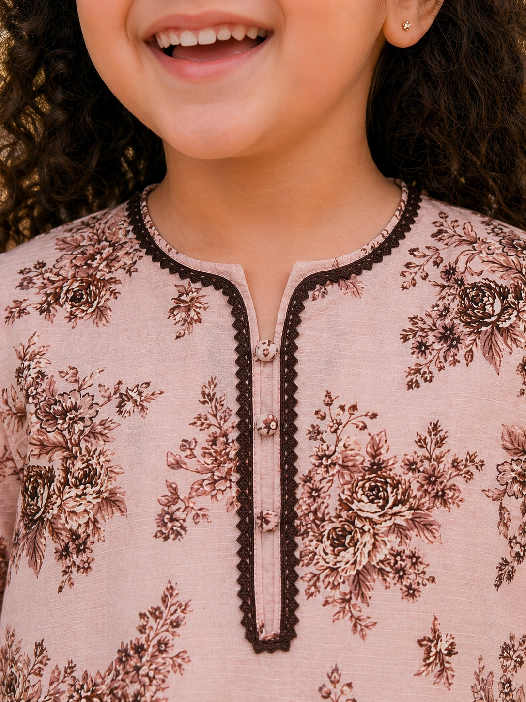 Rose Pink Floral (2-Pcs) Cotton Suit For Girls