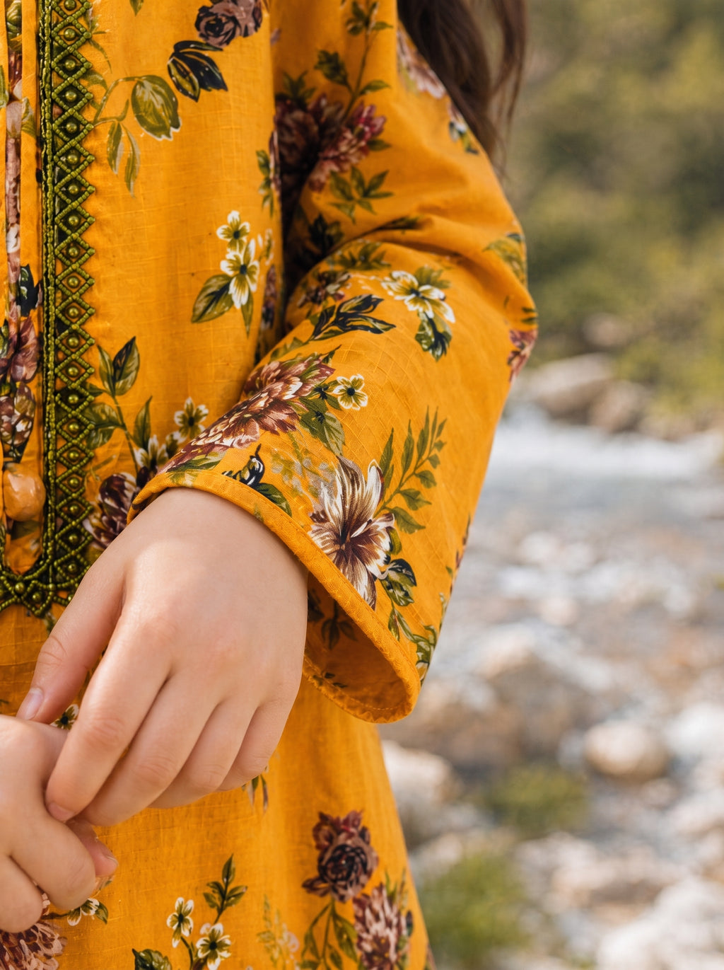 Mustard Orange Floral (2-Pcs) Cotton Suit For Girls