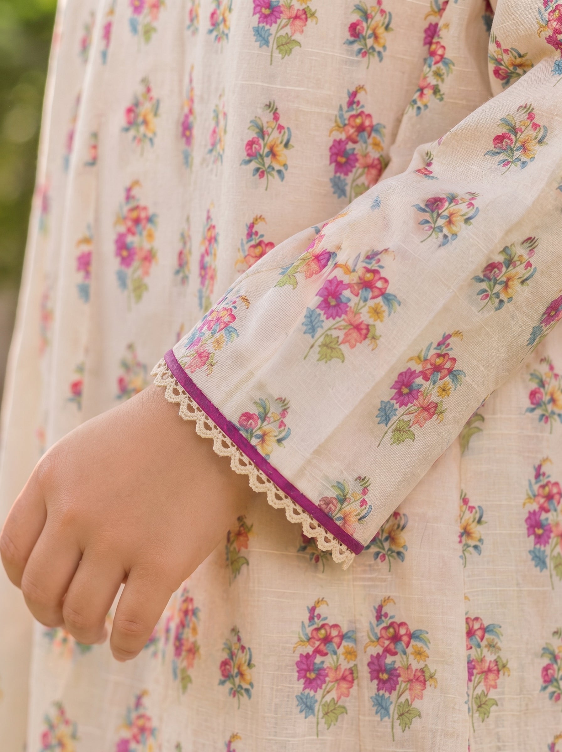 Off-White Floral (2-Pcs) Cotton Suit For Girls
