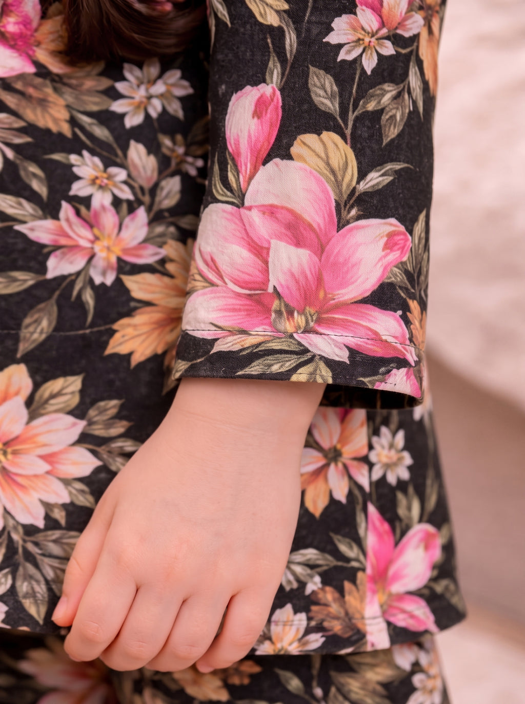 Black Floral (2-Pcs) Cotton Suit For Girls