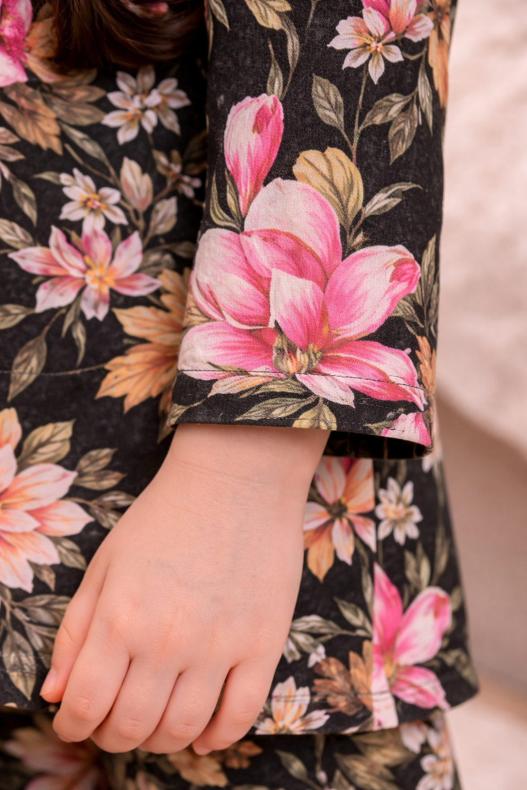 Black Floral (2-Pcs) Cotton Suit For Girls