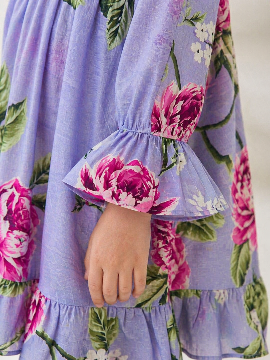 Lilac Floral (2-Pcs) Cotton Frock For Girls