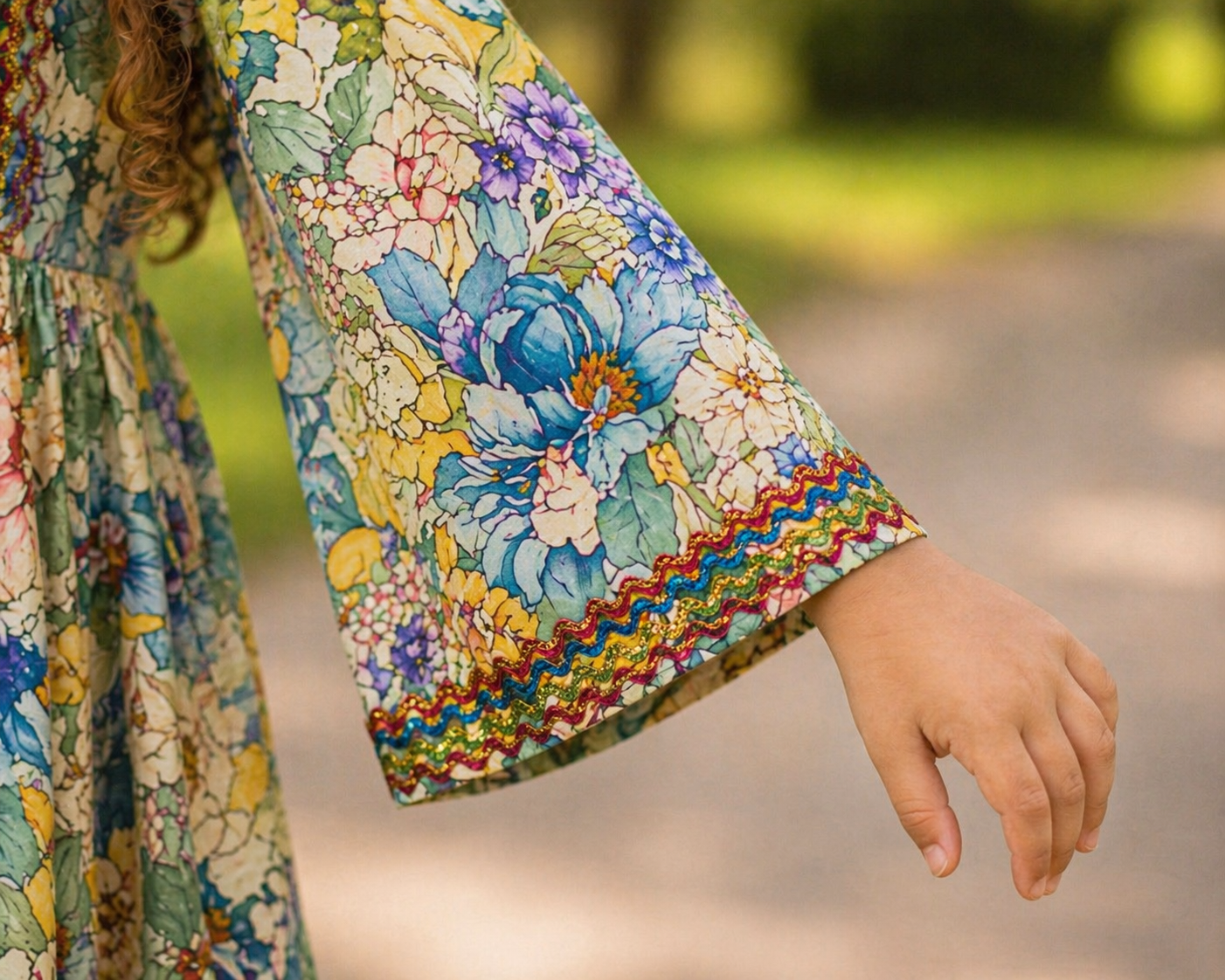 Beige Floral (2-Pcs) Cotton Frock For Girls