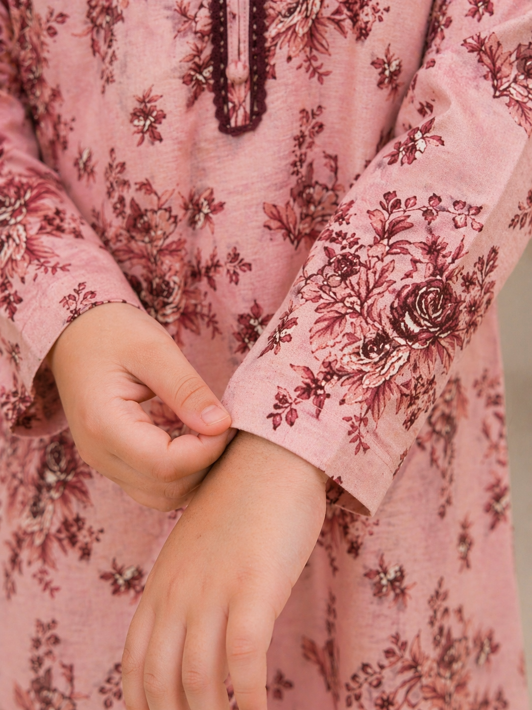 Rose Pink Floral (2-Pcs) Cotton Suit For Girls