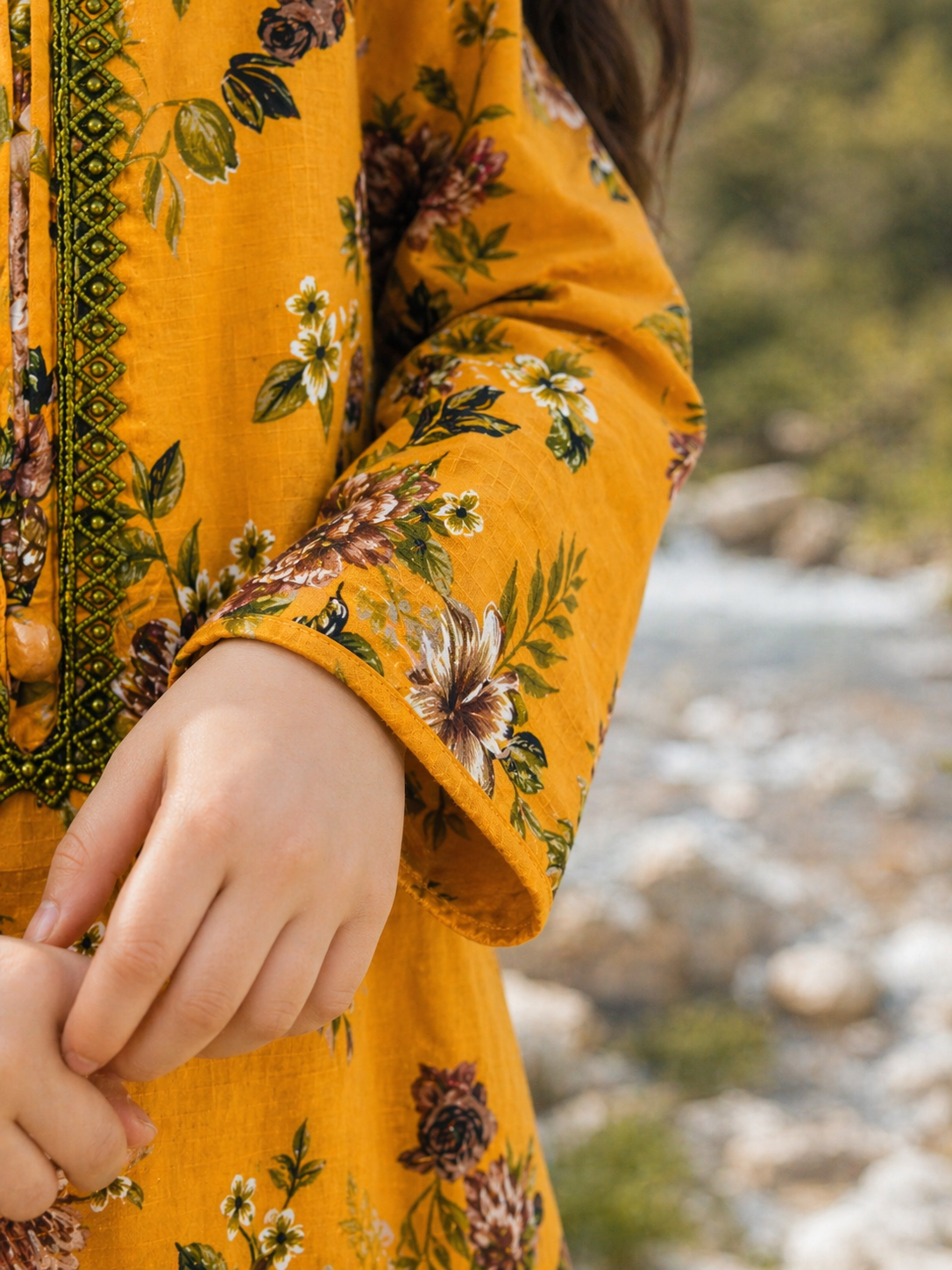 Mustard Orange Floral (2-Pcs) Cotton Suit For Girls