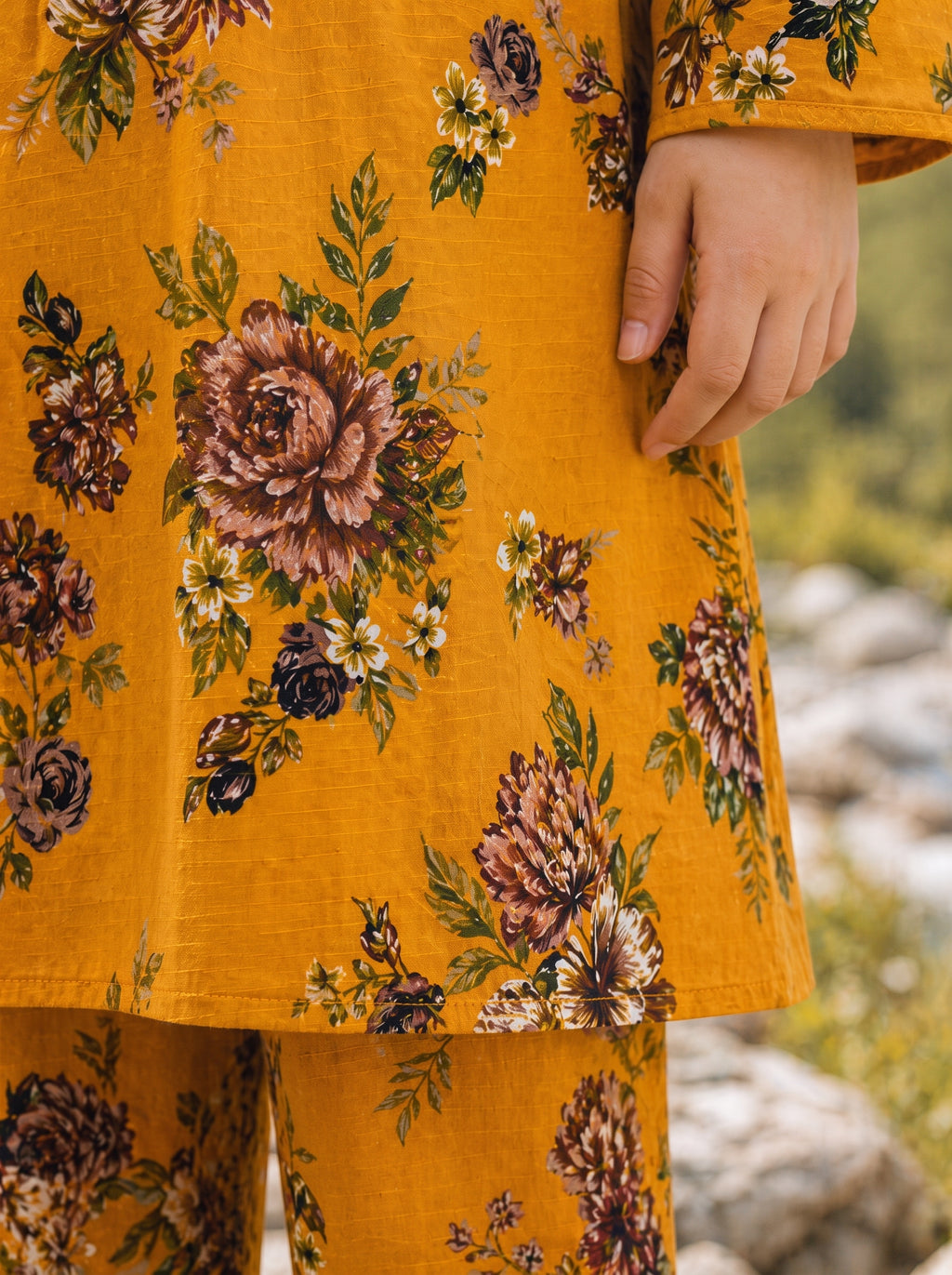 Mustard Orange Floral (2-Pcs) Cotton Suit For Girls