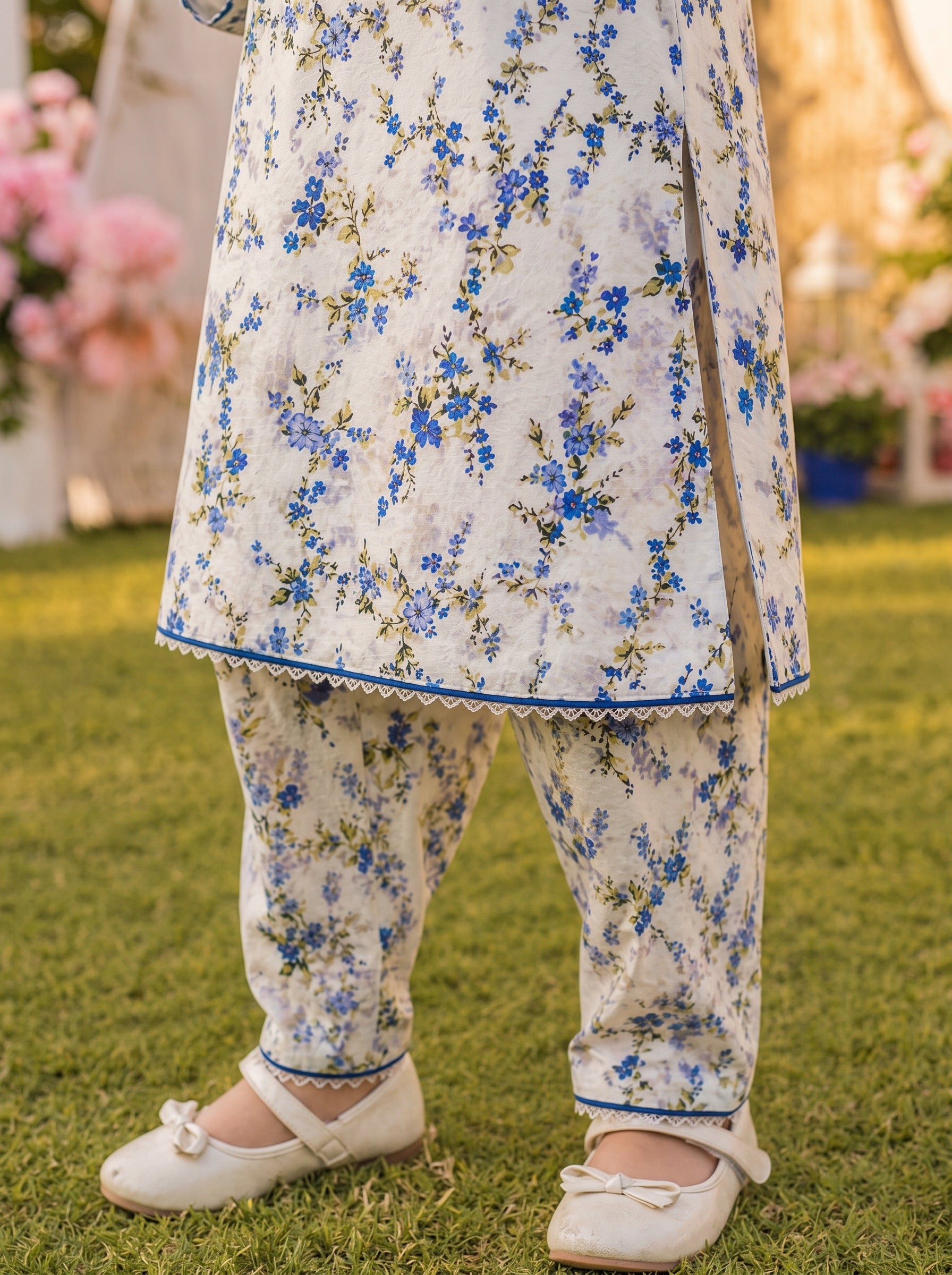 White Floral (2-Pcs) Cotton Suit For Girls