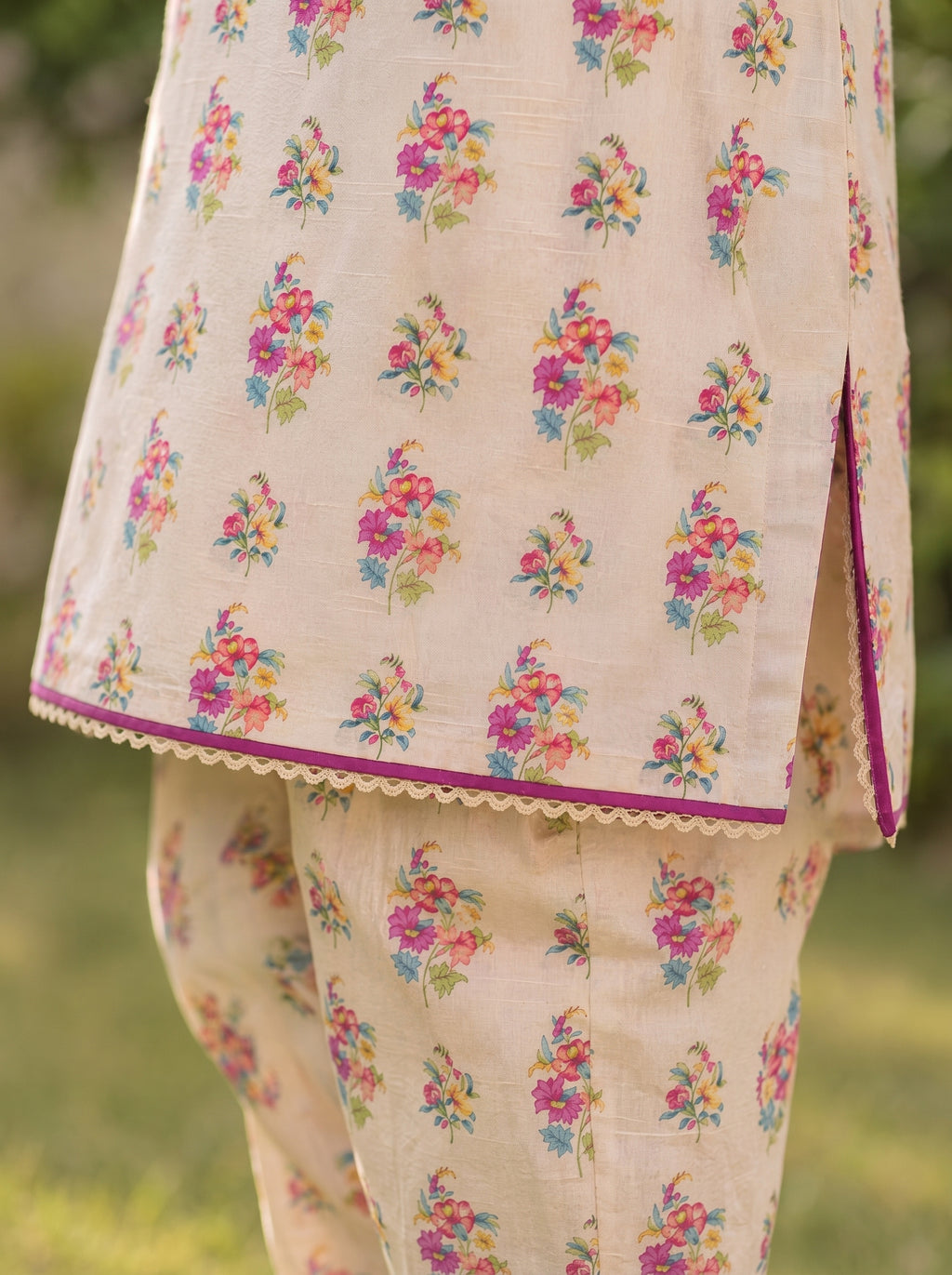 Off-White Floral (2-Pcs) Cotton Suit For Girls