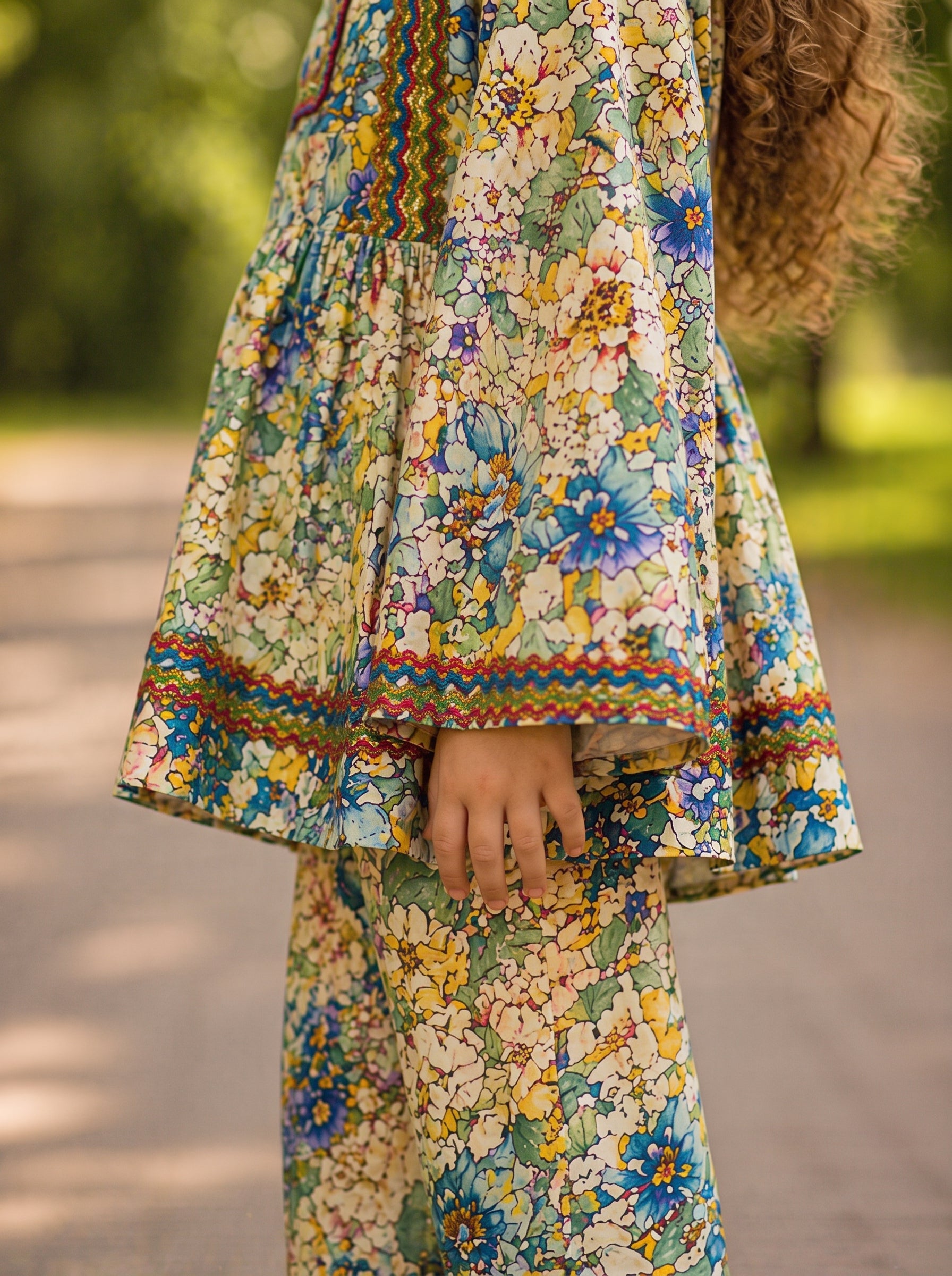 Beige Floral (2-Pcs) Cotton Frock For Girls