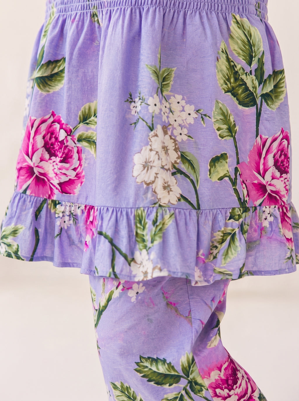 Lilac Floral (2-Pcs) Cotton Frock For Girls