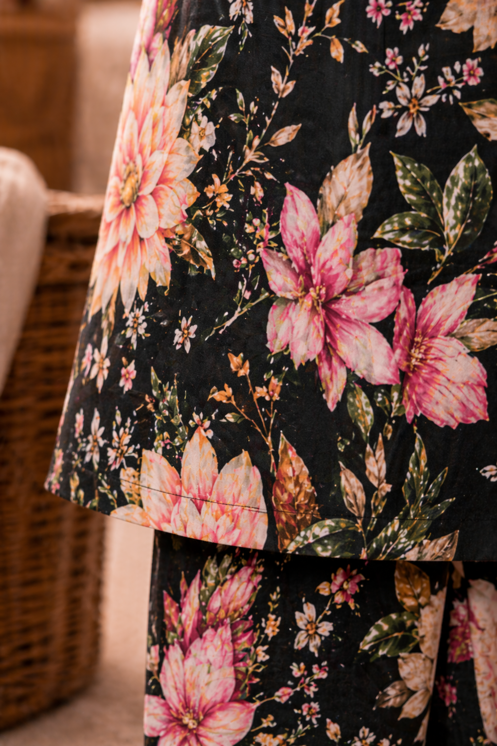 Black Floral (2-Pcs) Cotton Suit For Girls
