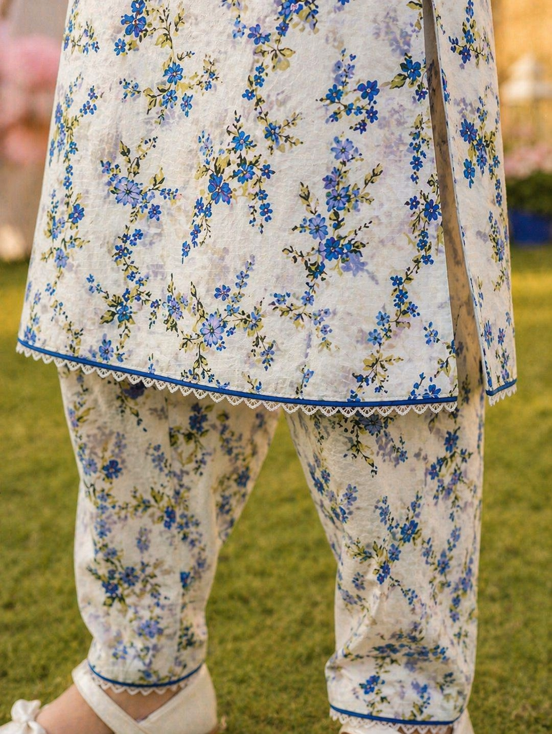 White Floral (2-Pcs) Cotton Suit For Girls