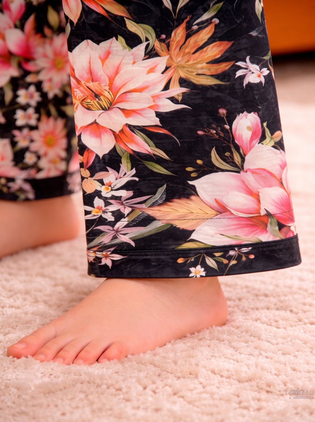 Black Floral (2-Pcs) Cotton Suit For Girls