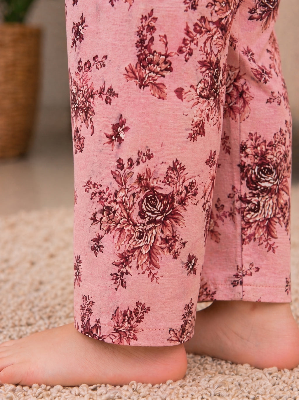 Rose Pink Floral (2-Pcs) Cotton Suit For Girls