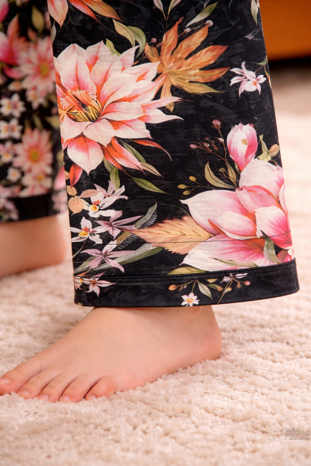 Black Floral (2-Pcs) Cotton Suit For Girls