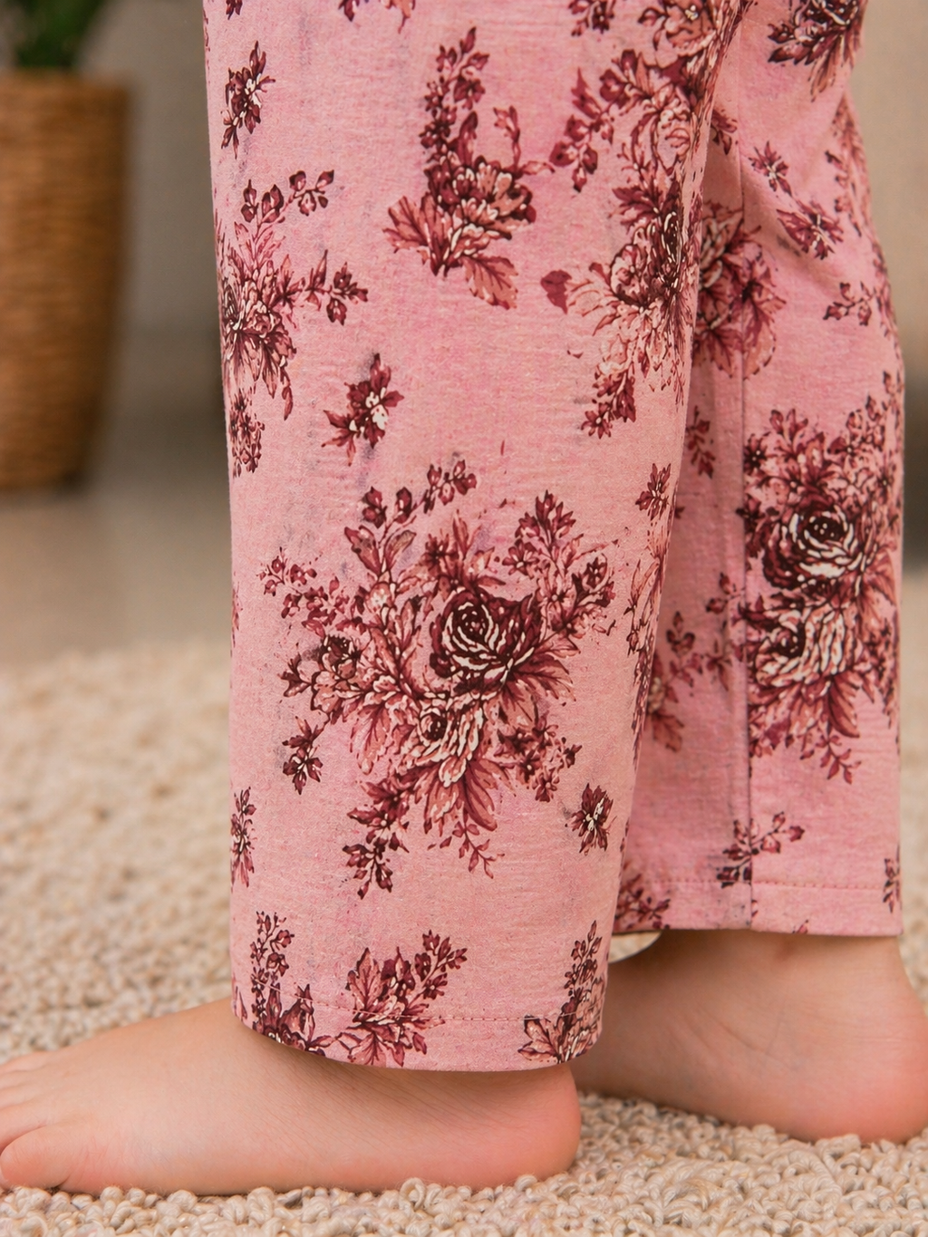 Rose Pink Floral (2-Pcs) Cotton Suit For Girls