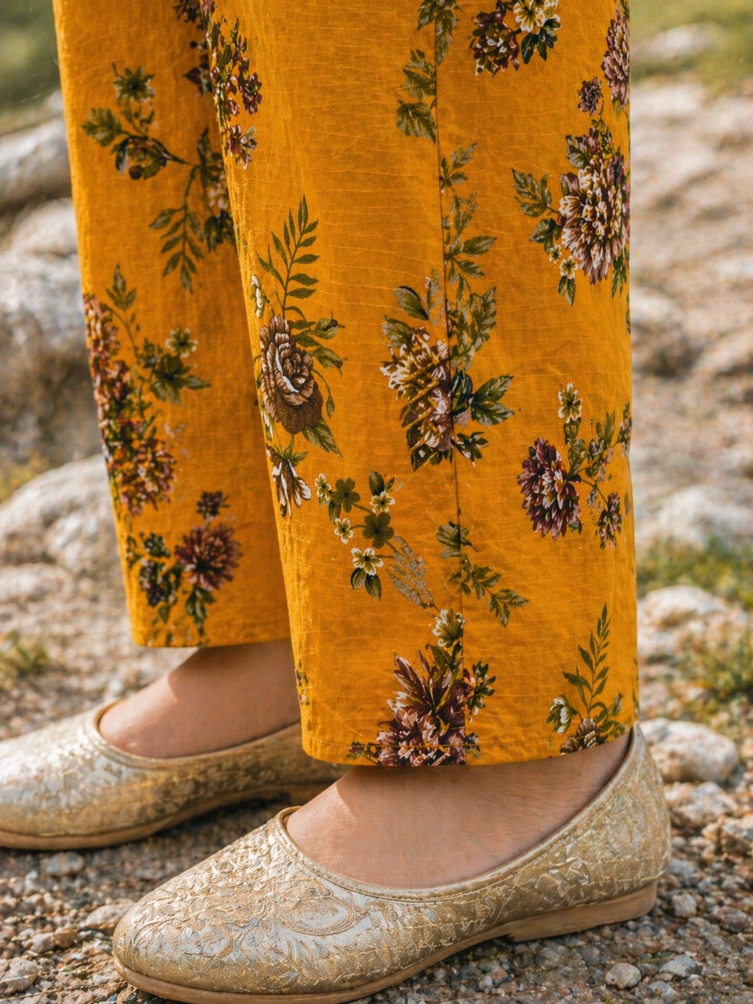 Mustard Orange Floral (2-Pcs) Cotton Suit For Girls