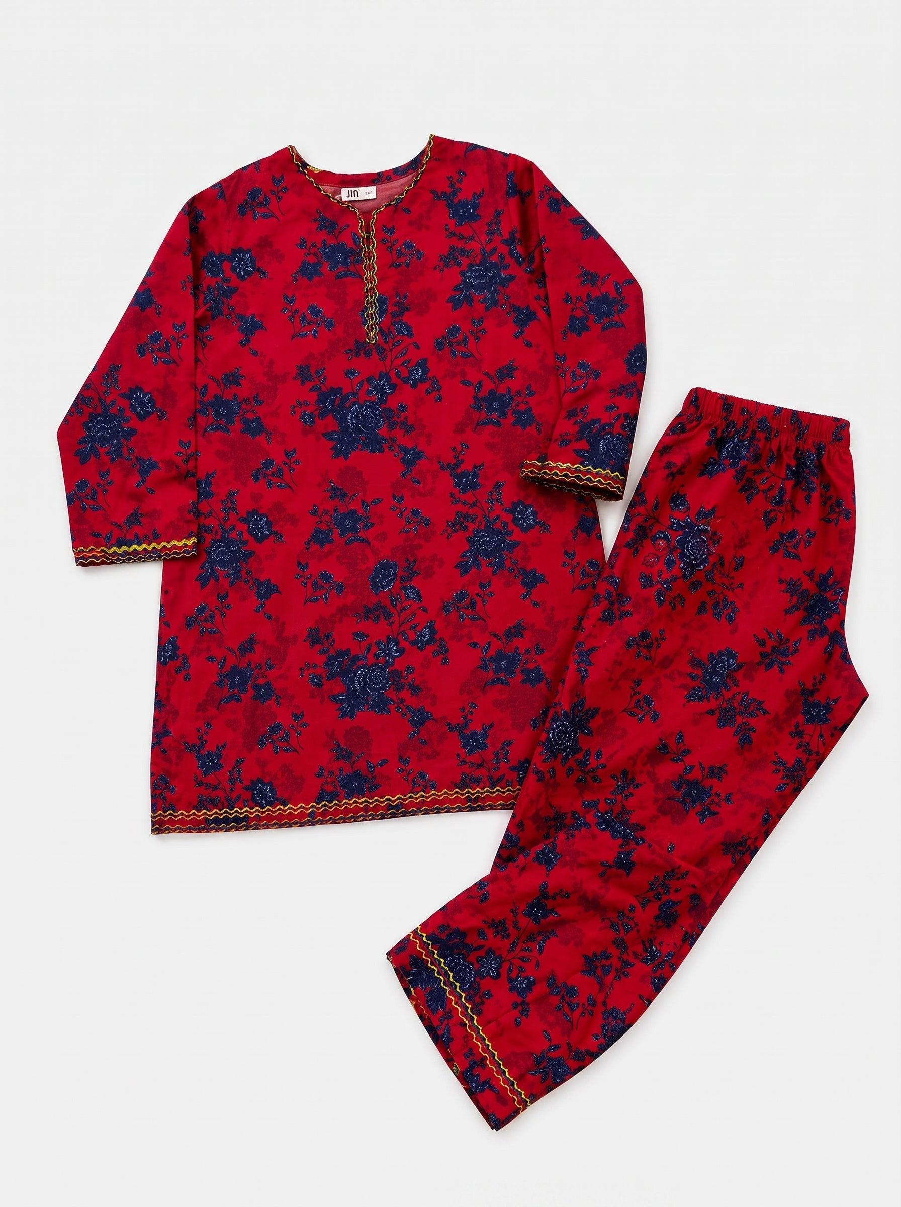 Red Floral (2-Pcs) Cotton Suit For Girls