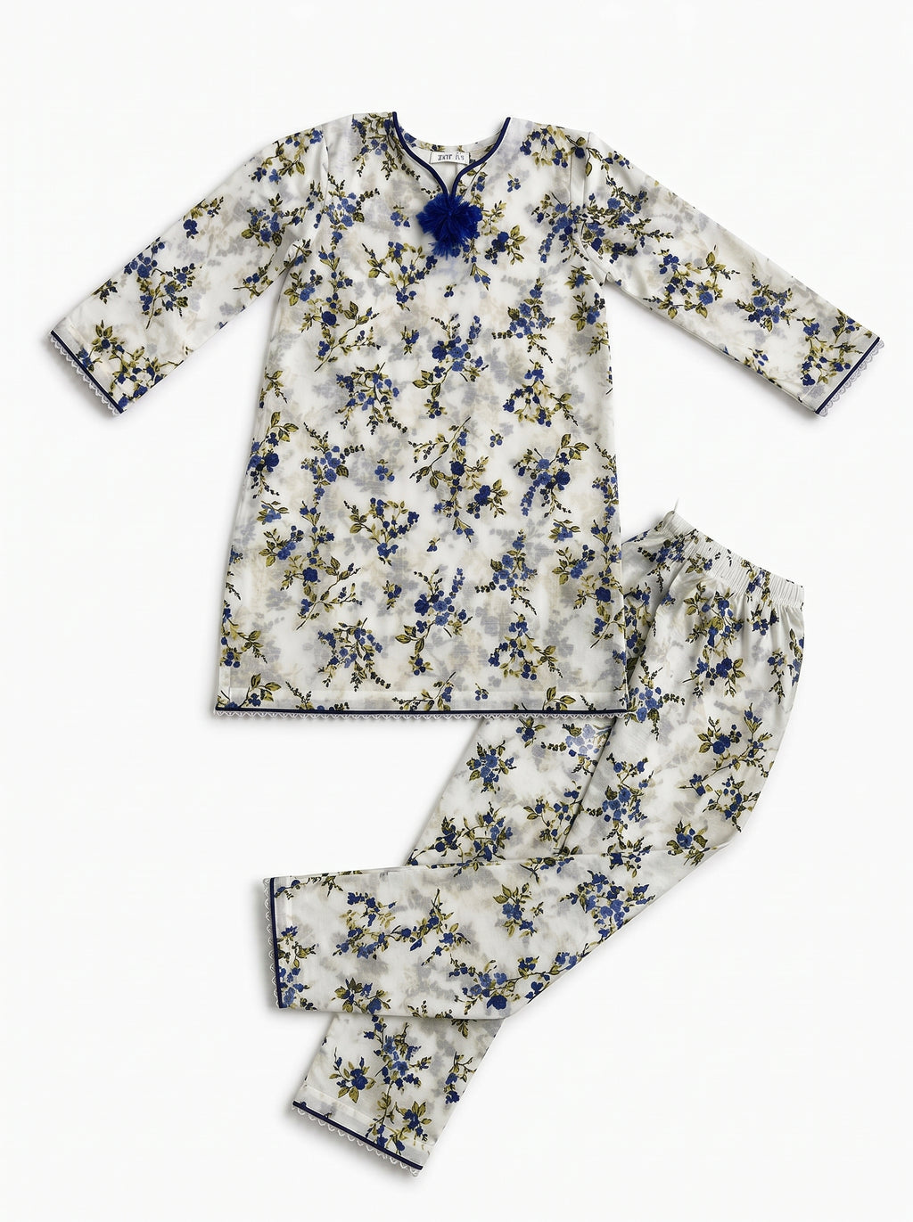 White Floral (2-Pcs) Cotton Suit For Girls