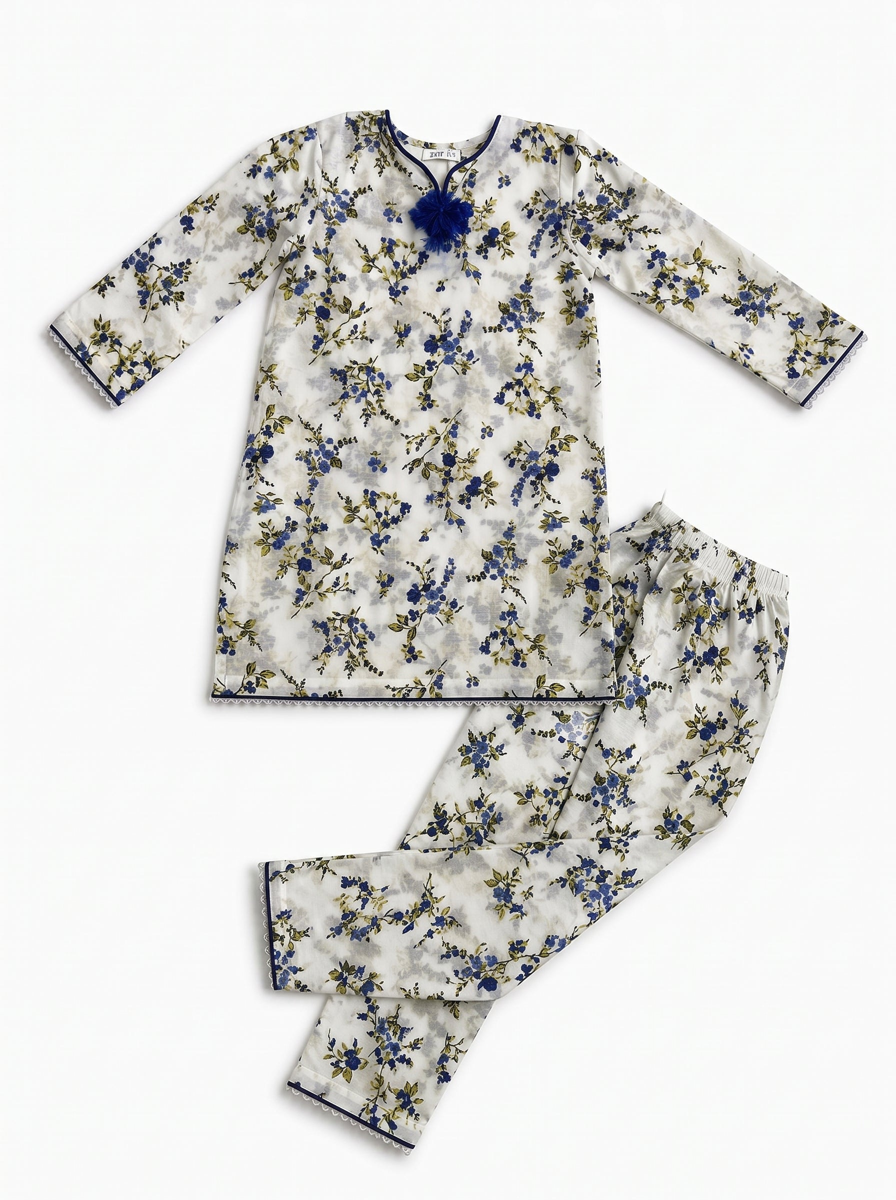 White Floral (2-Pcs) Cotton Suit For Girls