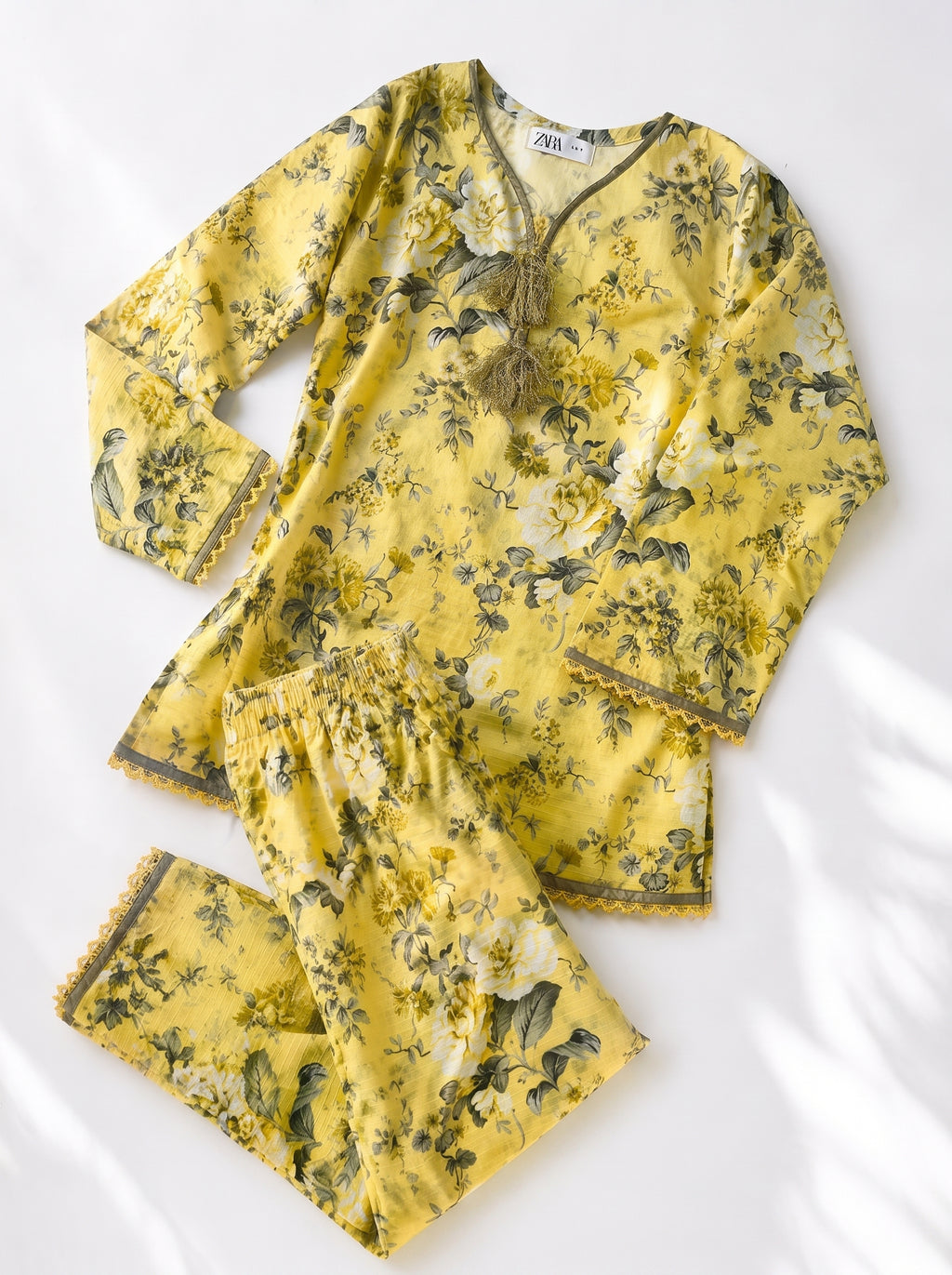 Light Yellow Floral (2-Pcs) Cotton Suit For Girls