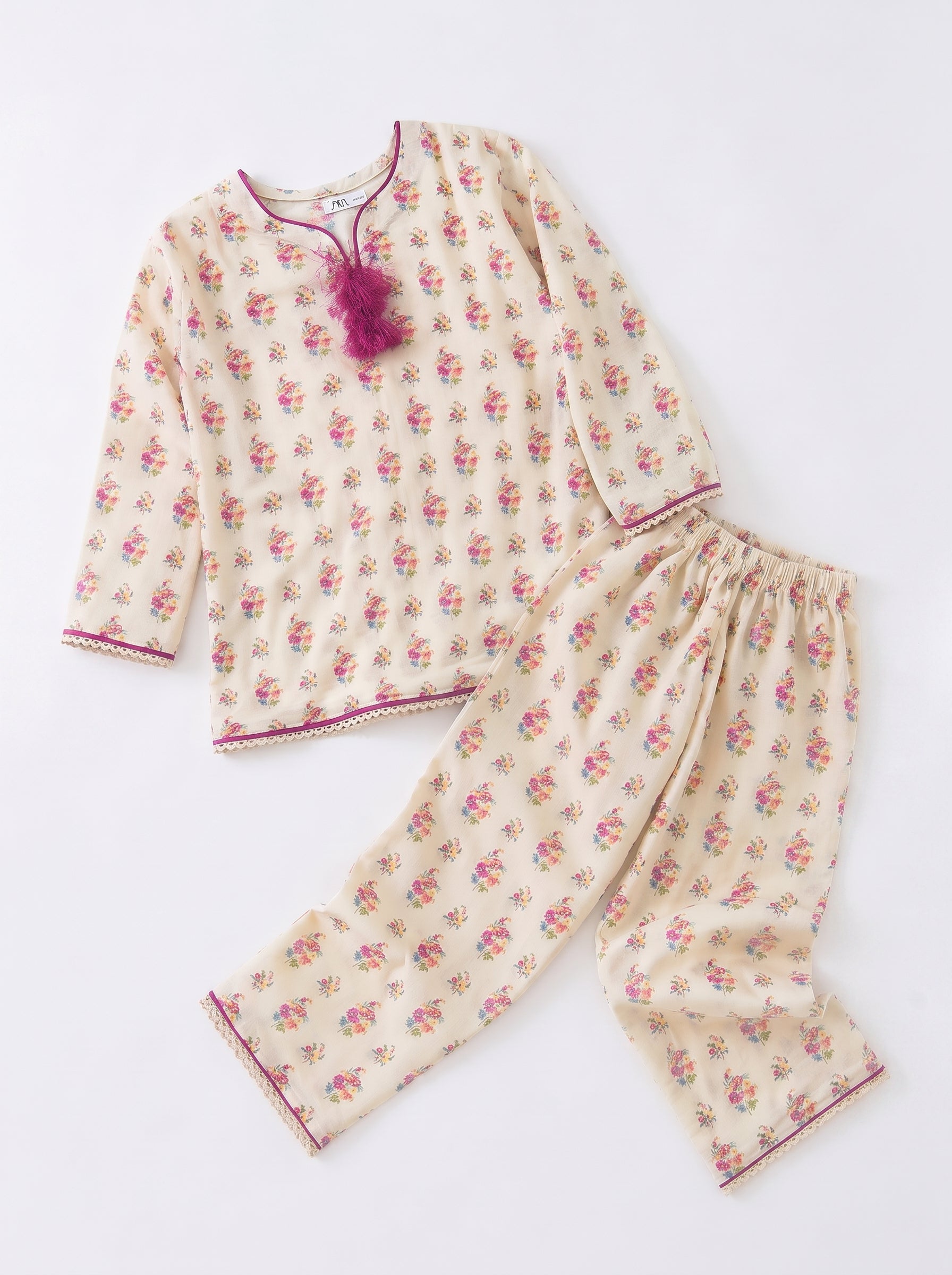 Off-White Floral (2-Pcs) Cotton Suit For Girls