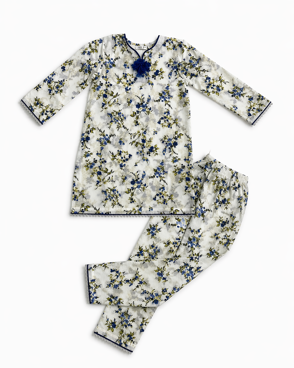 White Floral (2-Pcs) Cotton Suit For Girls
