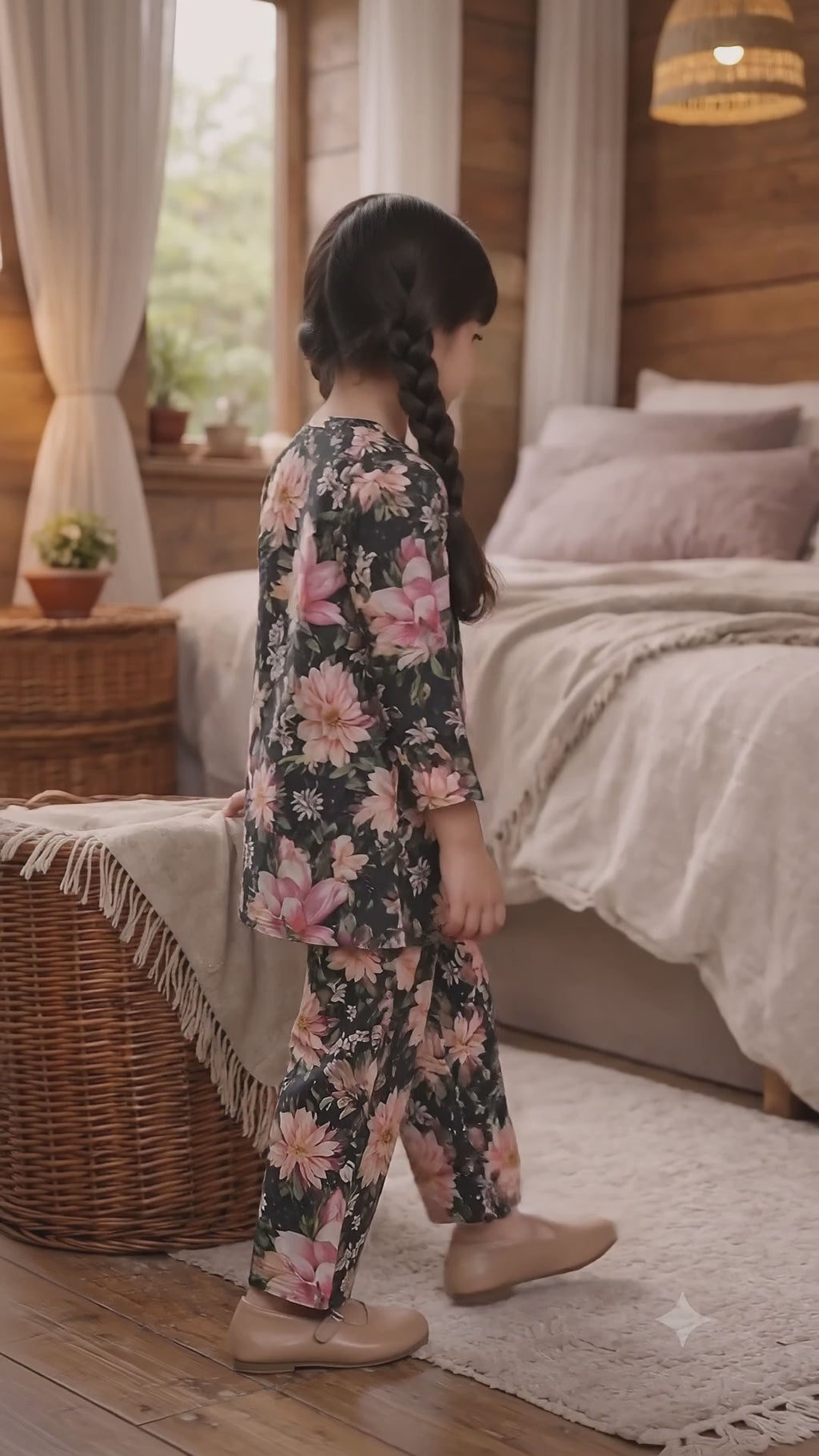 Black Floral (2-Pcs) Cotton Suit For Girls