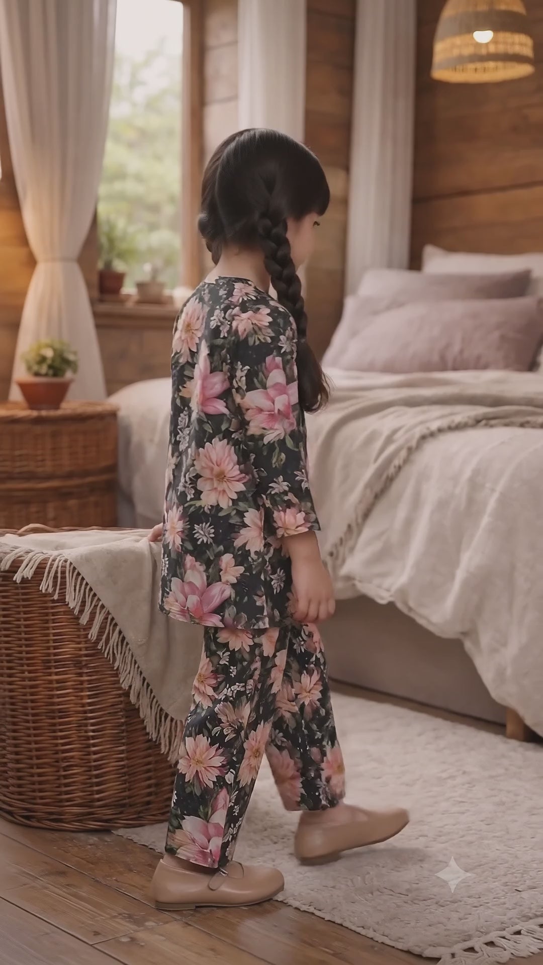Black Floral (2-Pcs) Cotton Suit For Girls