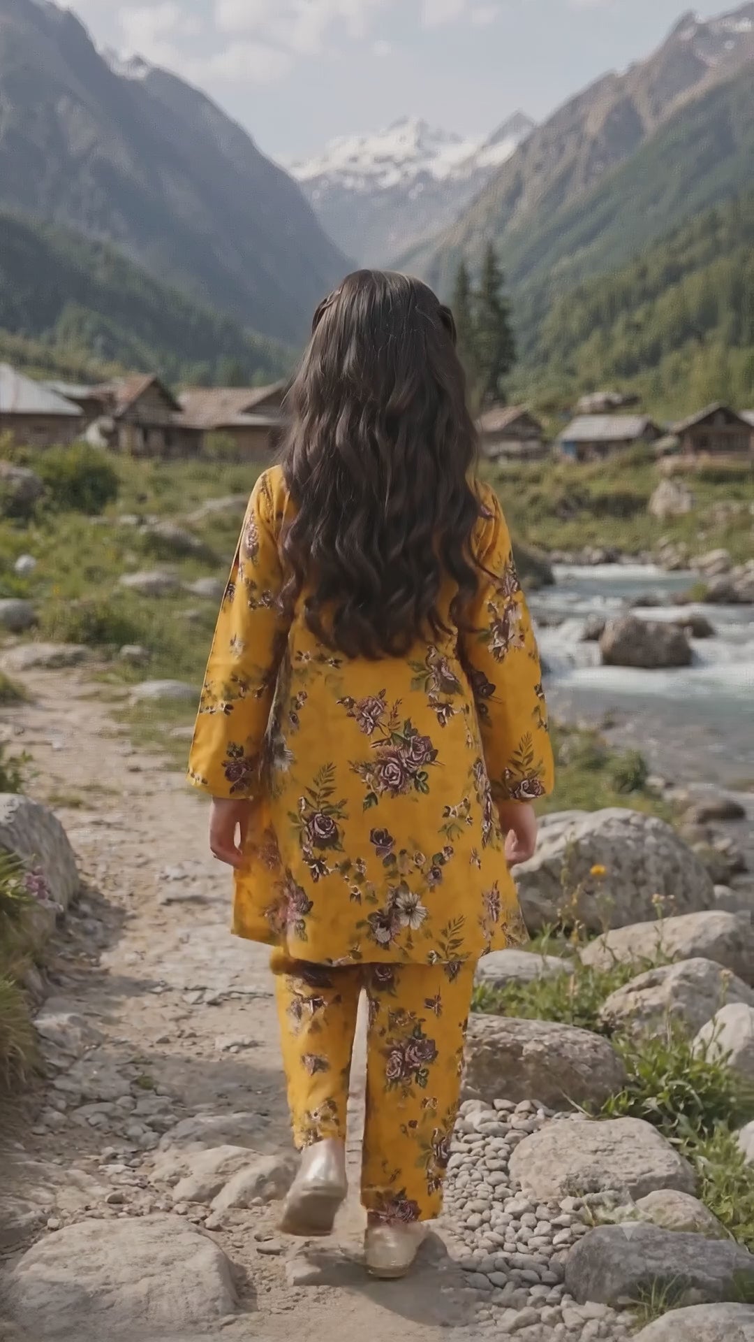 Mustard Orange Floral (2-Pcs) Cotton Suit For Girls