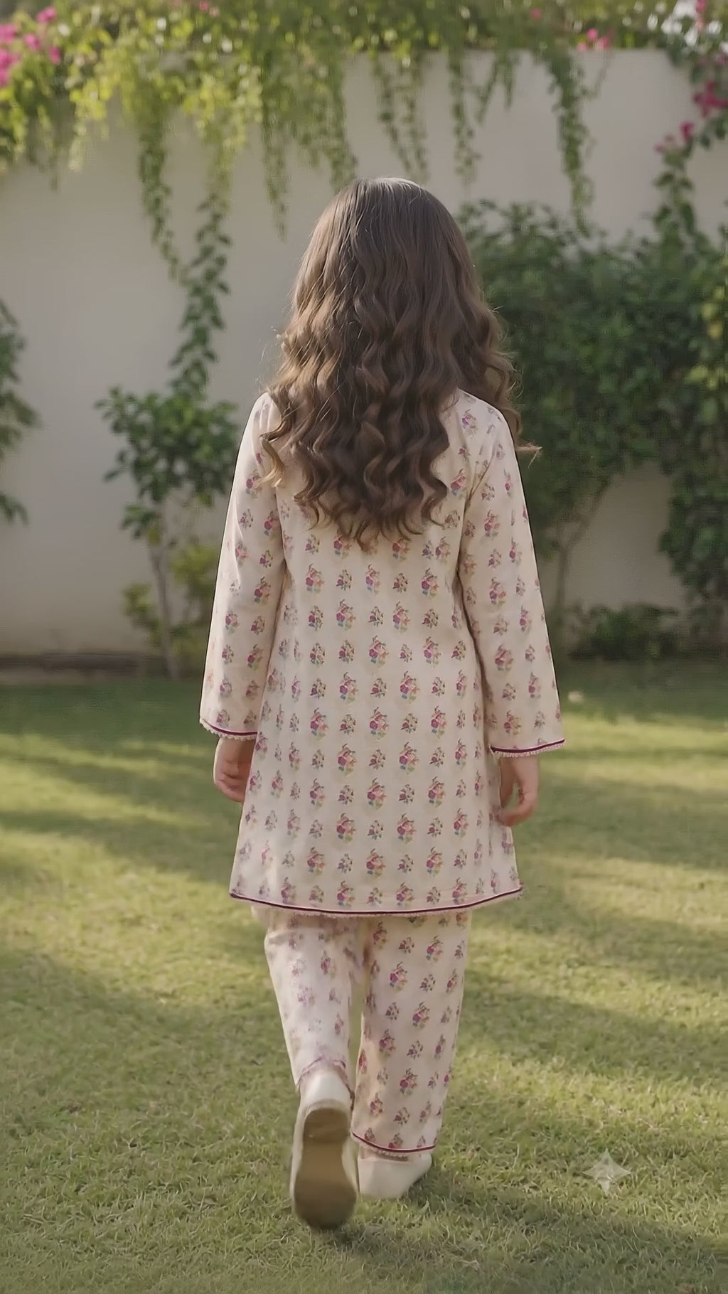 Off-White Floral (2-Pcs) Cotton Suit For Girls