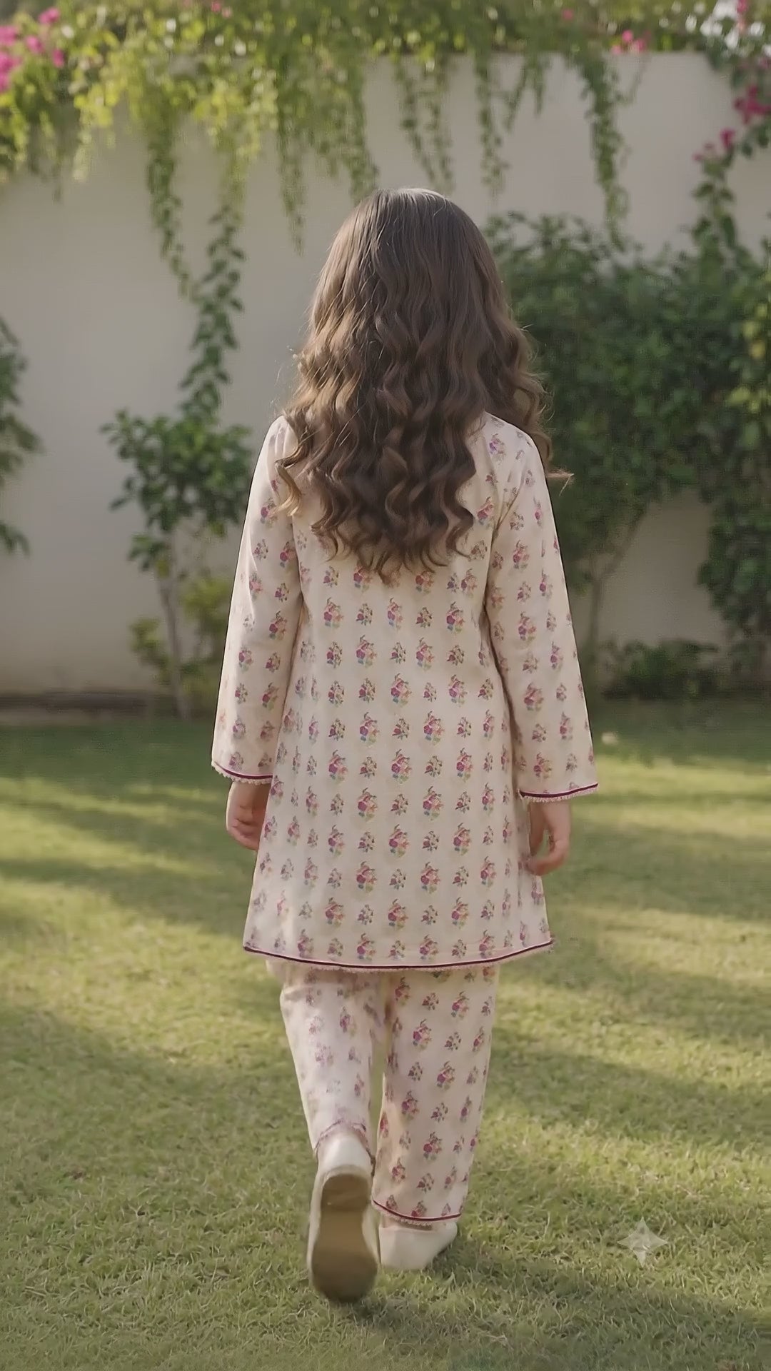 Off-White Floral (2-Pcs) Cotton Suit For Girls