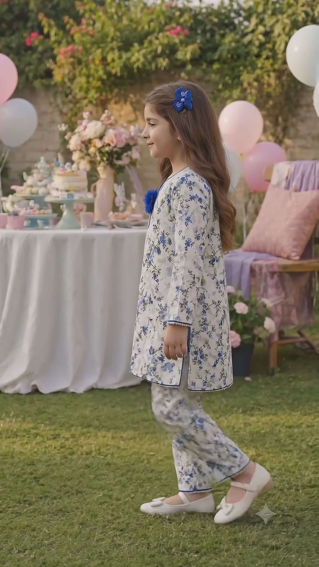 White Floral (2-Pcs) Cotton Suit For Girls