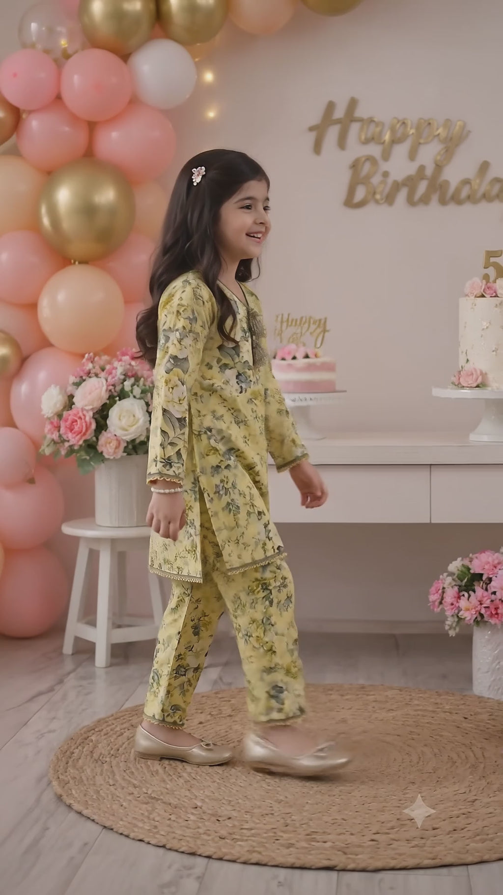 Light Yellow Floral (2-Pcs) Cotton Suit For Girls